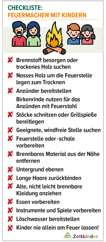 Checkliste: Feuermachen mit Kindern