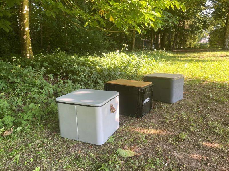 weitere drei Trenntoiletten im Test auf dem Campingplatz: Freilinge Edelstahl Toilette, Boxio mobile Trenntoilette in Euroboxenform und Trelino 